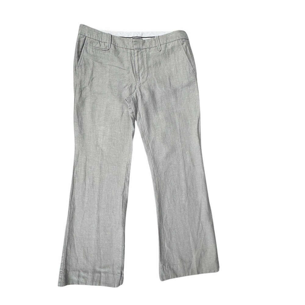 Gap Hip Slung Fit Cotton Linen Pants Womens Size 10 Gray Herringbone